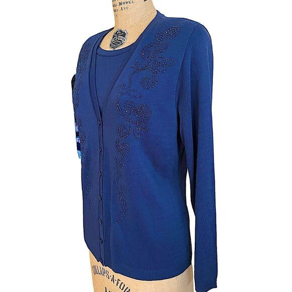 Vintage Blue Alfred Dunner beaded twin set effect sweater size small - Picture 3 of 11